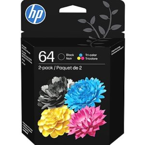 HP 64 Black/Tri-Color Standard Yield Ink Cartridge, 2/Pack (X4D92AN#140)