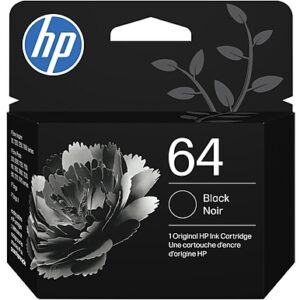 HP 64 Black Standard Yield Ink Cartridge, Prints Up to 200 Pages (N9J90AN#140)