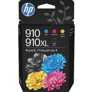 HP 910XL/910 Black High Yield and Cyan/Magenta/Yellow Standard Yield Ink Cartridge, 4/Pack (3JB41AN#140)