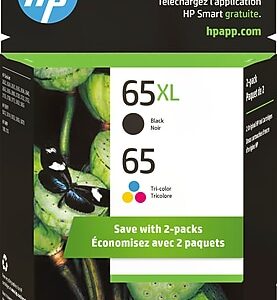 HP 65XL/65 Black High Yield and Tri-Color Standard Yield Ink Cartridge, 2/Pack (6ZD95AN)