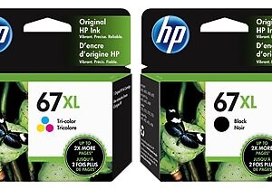 HP 67XL Black/Tri-Color High Yield Ink Cartridge, 2/Pack (3YP29ANXL-VB)