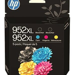 HP 952XL Black/Cyan/Magenta/Yellow High Yield Ink Cartridges 5/Pack Works OfficeJet 8702 Pro 7700, 8210, 8700 (6ZA00AN)