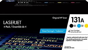 HP 131A Black/Cyan/Magenta/Yellow Standard Yield Toner Cartridge, 4/Pack (CF210AQ1)