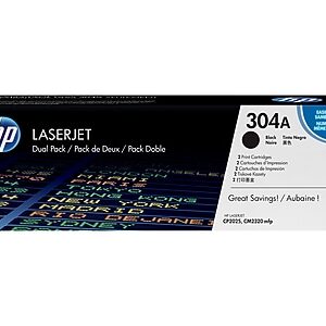 HP 304A Black Standard Yield Toner Cartridge, 2/Pack (CC530AD)