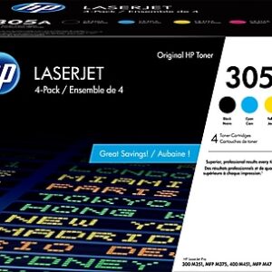 HP 305A Black/Cyan/Magenta/Yellow Standard Yield Toner Cartridge, 4/Pack  (CE305AQ1)