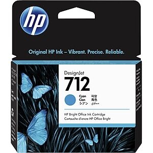 HP 712 Cyan Standard Yield Ink Cartridge, Prints Up to 100 Pages (3ED67A)