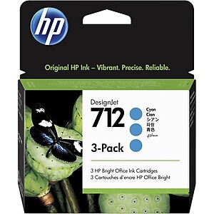 HP 712 Cyan Standard Yield Ink Cartridge, 3/Pack (3ED77A)