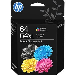 HP 64XL/64 Black High Yield and Tri-Color Standard Yield Ink Cartridges, 2/Pack (3YP23AN#140)