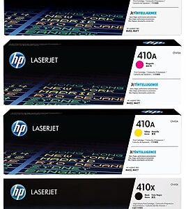 HP 410X/410A Black High Yield and Cyan/Magenta/Yellow Standard Yield Toner Cartridge, 4/Pack (CF410AQ)