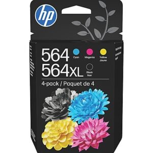 HP 564XL/564 Black High Yield and Cyan/Magenta/Yellow Standard Yield Ink Cartridge, 4/Pack (N9H60FN#140)