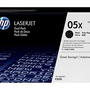 HP 05X Black High Yield Toner Cartridge, 2/Pack (CE505XD)