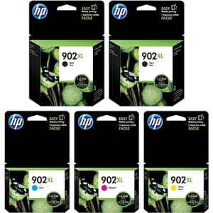 HP 902XL Black/Cyan/Magenta/Yellow Ink Cartridges, High Yield Ink Cartridges, 5/Pack (6ZA01AN-VB)