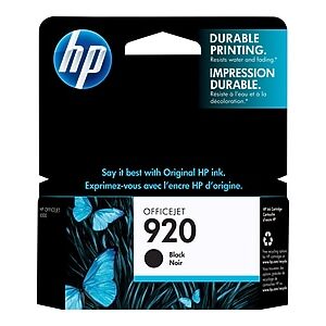 HP 920 Black Standard Yield Ink Cartridge, Prints Up to 420 Pages (CD971AN#140)