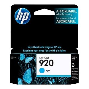 HP 920 Cyan Standard Yield Ink Cartridge, Prints Up to 300 Pages (CH634AN#140)