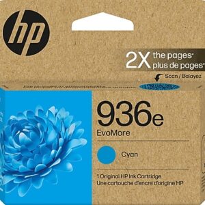 HP 936e EvoMore Cyan High Yield Ink Cartridge, Prints Up to 1,650 Pages (4S6V3LN)
