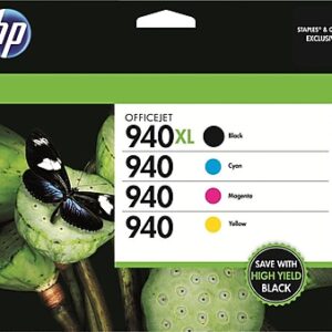 HP 940XL/940 Black High Yield and Cyan/Magenta/Yellow Standard Yield Ink Cartridge, 4/Pack (CZ143FN#140)